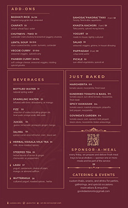 Preview of Govinda's Latest Menu