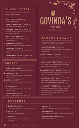 Preview of Govinda's Latest Menu